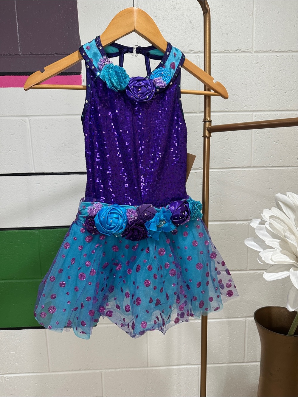 Girls Purple & Blue Sequin Flower Dance Costume